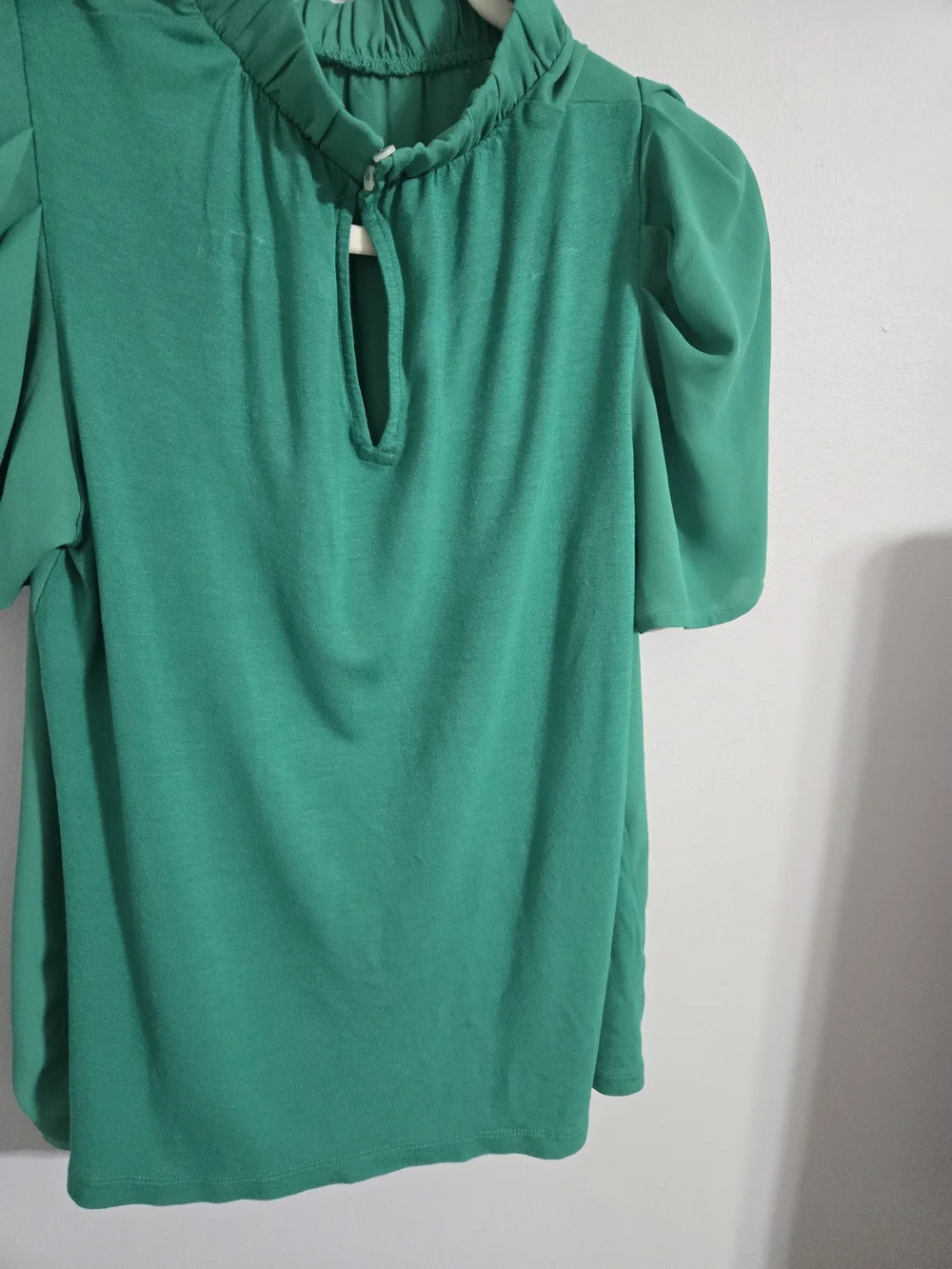 LOFT Emerald Green Puff-Sleeve Mock Neck Blouse